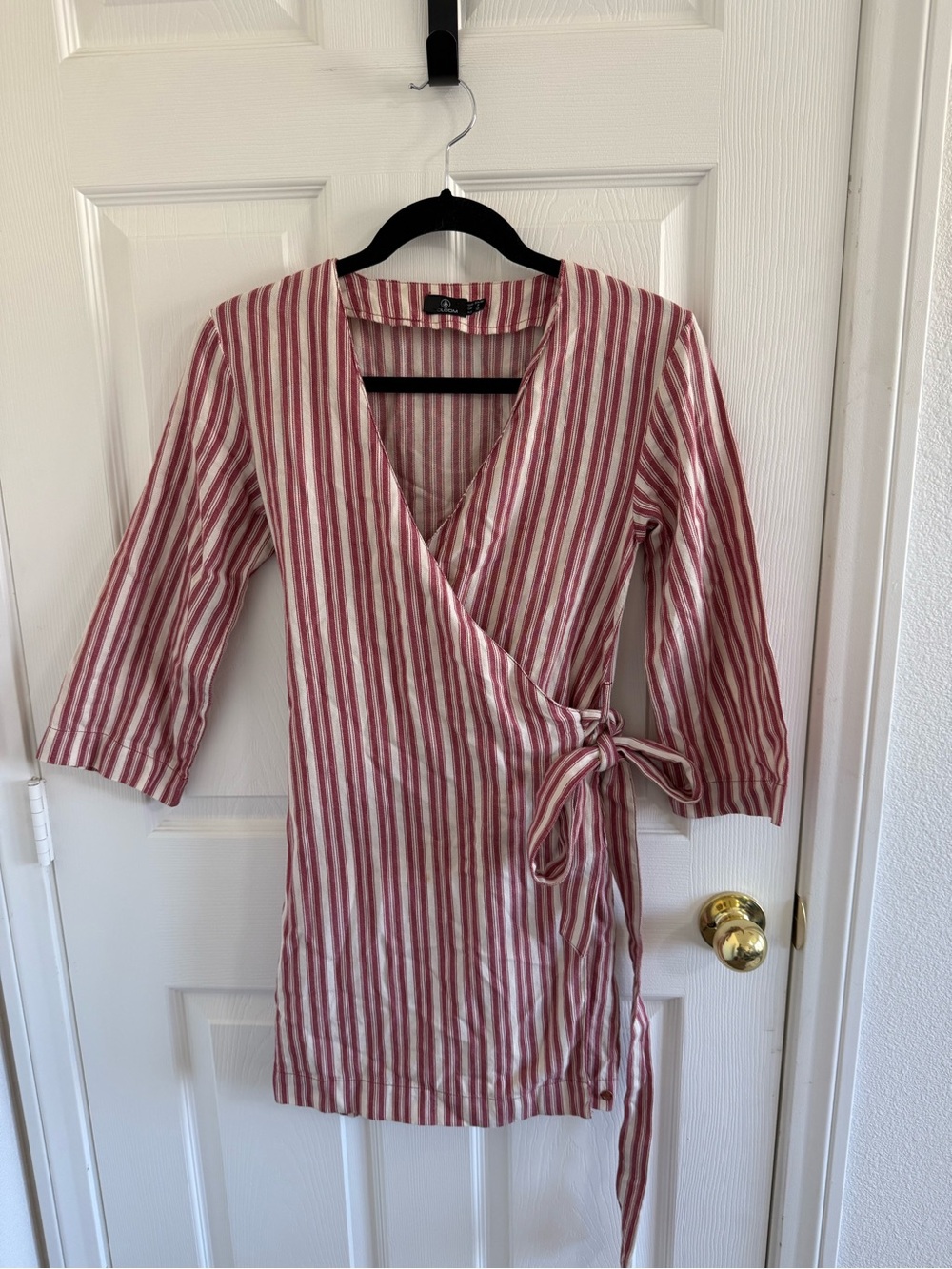 Volcom Pink and White Striped Wrap Mini Dress